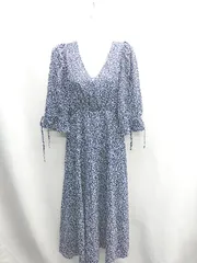 ◇ ⊂ JUNOAH ジュノア 花柄 七分袖 ロング ワンピース サイズM ネイビー系 レディース E  【1410100060177】