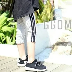 韓国子供服 トリプルサイドライン七分丈レギンス ハーフレギンス スパッツ スポーティ コットン キッズ ボトムス グレー