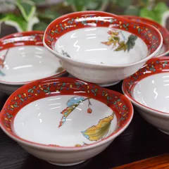 間取り龍赤絵地紋輪花小鉢 3点 間取り龍赤絵地紋輪花小鉢 3点