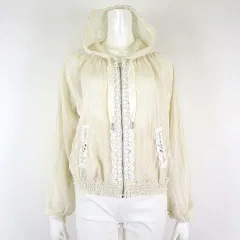 アクシーズファム axes femme ジャケット シアー ストライプ ブルゾン レース 刺繍 パール 装飾 パーカー フード ジップアップ 長袖 M 生成り オフ白 アイボリー タグ付 美品のサムネイル