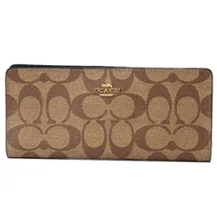 コーチ 長財布 COACH コーティングキャンバス スムースレザー シグネチャー スリム ウォレット 二つ折り 札入れ 長財布 カーキ×ブラック C3549