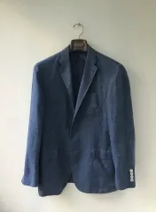 ポロ Ralph Lauren(ラルフローレン) ー 新作 イタリア 青 リネン ジャケット 42R （ 103 105 ）