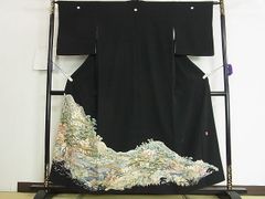 平和屋2■本加賀友禅作家　谷崎善治　黒留袖　風景文　逸品　DAAH0700cm