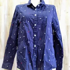 TORICOLOUR ポルカドット シャツ Ｍ ネイビー 綿１００％