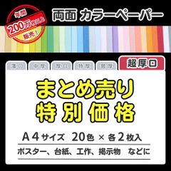★期間限定 10％OFF クーポン有★【特別価格】色画用紙 まとめ売り A4 超厚口タイプ（0.24㎜／20色×各2枚）全40枚／印刷対応カラーペーパー／差し込みPOP・作品展示・カード台紙・立体掲示に最適