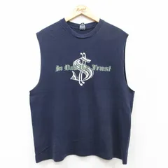 XL/古着 ノースリーブ ビンテージ Tシャツ メンズ 00s 　In Dad We Trust コットン クルーネック 紺 ネイビー 25jul08 中古