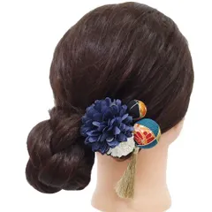 髪飾り 成人式 つまみ細工 振袖 前撮り 袴 花 浴衣 夏祭り 花火大会 ３点セット 紺色 水色 白 浴衣 かんざし 卒業式 髪型 ヘア No.9-3804