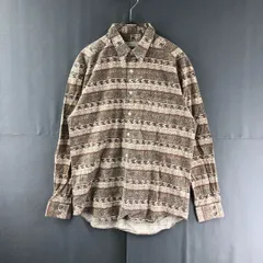 総柄シャツ　長袖　ボタンダウン　ベージュ　f2