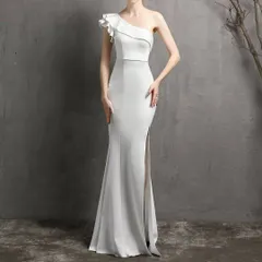 フリルが可愛い アシンメトリーデザインのワンショルドレス