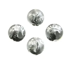 水晶 四神獣（銀色入り）手彫り玉セット 彫刻ビーズ 12mm玉 青龍・朱雀・白虎・玄武 天然石 パワーストーン