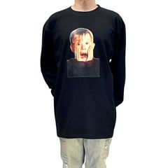 オリジナル ビッグ ロンT 長袖 Tシャツ ホームアローン びっくり マコーレーカルキン 90年代 子役俳優 クリスマス 留守番 泥棒 コメディ映画 映画 黒 ブラック 2XL(3L) 3XL(4L) 大きい オーバー サイズ メンズ レディース ユニセックス