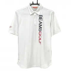 【超美品】ビームスゴルフ 半袖ポロシャツ 白×ネイビー ロゴプリント ストレッチ メンズ S ゴルフウェア BEAMS GOLF