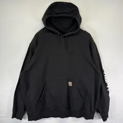 古着 カーハート Carhartt パーカー スウェット 袖ロゴプリント 大きいサイズ プルオーバー ワーク ワンポイント 2XL  ブラック メンズ