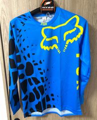 FOX RACING レーシングシャツ 青 白 黒 長袖 エルボーパッチ 総柄 