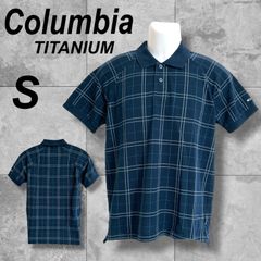 Columbia コロンビア メンズ 半袖ポロシャツ S 刺繍ロゴ TITANIUM チタニウム  pm6890: アウトドア チェック柄 ブルー系 (F035)★