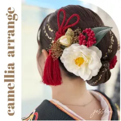 【メルカリ便】ヘッドドレス❤︎金箔付×水引×タッセル×椿ホワイト×レッド　成人式