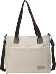 FairyPomu ショルダーバッグ トートバッグ 斜めがけバッグ 肩掛けバッグ 帆布 A4 キャンバスバッグ レディース メンズ(オフホワイト)