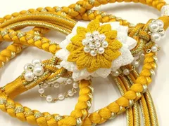 平和屋着物●和装小物　振袖用帯締め　装飾　つまみ細工　パール　金糸　撚り房　逸品　未使用　AAAV1651ay