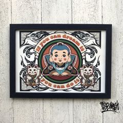 尾九 開運 イラスト 夢叶う福助 A4サイズ フレーム付き