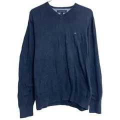 Tommy Hilfiger コットンニット セーター トミーフィルフィガー M ネイビー Vネック 古着卸 アメリカ仕入 a611-7829