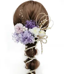 『大特価』 髪飾り [JZOON] ヘアアクセサリー ドライフラワー 紫陽花 カスミソウ ピンポンマム 真珠の穂先 パール 水引 和玉 組紐 金箔 結婚式 入学式 卒業式 成人式 花火大会 着物 浴衣 袴 振袖 洋服 上品 華やか キラキラ 立体感 Y4401