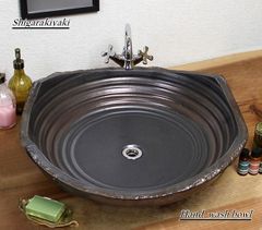 信楽焼 手洗い鉢 洗面ボウル 陶器 幅60cm 大型サイズ 黒金彩手洗い鉢 tr-4113