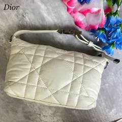 【良品】 Christian Dior クリスチャンディオール レディディオール アクセサリーポーチ ハンドバッグ カナージュ ロゴ型押し ラムレザー レディース ホワイト 白色