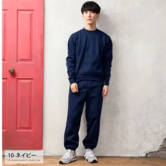 上下セット スウェット メンズ セットアップ 裏起毛 無地 クルーネック ルームウェア 部屋着 寝巻き 収納袋付き パジャマ 男女兼用 トレーナー トップス ズボン 春 秋 冬 set22 10-ネイビー