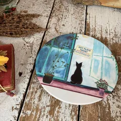 イタリア*DESIGN IMPORTS*Williams Sonoma ウィリアムズ ソノマ*アート トリベット ポットマット 20cm*黒猫 鍋敷き*伊*アンティークのサムネイル