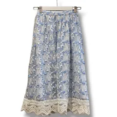 QUEENS COURT クィーンズコート裾レースフラワー刺繍チュールスカート 2211-91309 スカート 刺繍 レース チュールスカート ウォッシャブル 水色 サイズ1 レディース 春 ゴーゴー古着マルイファミリー溝口店 No.久草1977