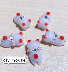 ぐで猫シリーズ　ピンク猫首輪@1   5匹セット　レジン　パーツ