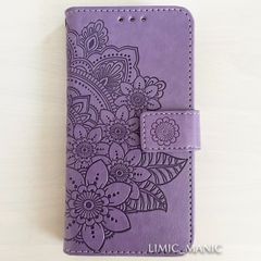 iPhone SE3 SE2 8 7 SE (第2世代/第3世代) ケース スマホ 手帳型 カードケース パープル 紫色 紫 曼荼羅模様 花柄 アイフォン