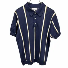【中古】[印象AB] 23区 HOMME ニジュウサンク オム ポロニット / セーター メンズ 46 ネイビー 紺×マスタード×白系 和紙×麻×綿 薄手 ストライプ 半袖のサムネイル