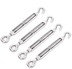 新品  構造物補強 耐久性 防錆 SUS304 (M5 固定 ワイヤーロープ 貼り具合調整 Turnbuckle フック 4個セット) ワイヤーバックル ステンレス ターンバックル AILENLAN