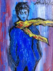 Akihiko Mihara, Salon d'Automne selected artist [Boy] Oil painting, original drawing, contemporary art, small piece, painting, fine art, interior, miscellaneous goods, illustration, student, original character, picture, original illustration, boy, road, message, scarf, portrait, beautiful boy, young man, oil painting, blue