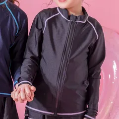 【黒×紫】男女兼用長袖スクールラッシュガード　前開きファスナータイプ TAK　キャサリンコテージ