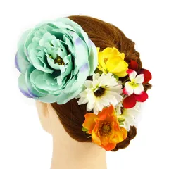 髪飾り 成人式 振袖 浴衣 卒業式 袴 結婚式 6点セット ミントグリーン 白 橙 赤 黄 牡丹 花 和 洋 かんざし 手作り 簪 つまみ細工 ちりめんフォーマル 花飾り 玉飾り ブライダル W43 295-263 ミントグリーン 白 橙 赤 黄 r706　S