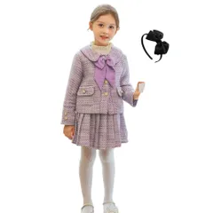 Size:120_Color:パープル [asayurii] 入学式 卒園式 子供服 女の子 フォーマル ワンピース スーツ 卒業式 小学校 受験 七五三 ピアノ発表会 キッズ ジュニア アンサンブル ボレロ リボン付き (120, パープル)