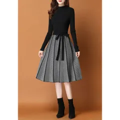 ☆ ブラック ☆ ニットワンピース レディース ニットワンピース ロング 長袖 フォーマル Aライン ニット ワンピース マキシ丈 リボン ストライプ きれいめ フェミニン レディース 秋 冬 上品 おしゃれ 30代 40代