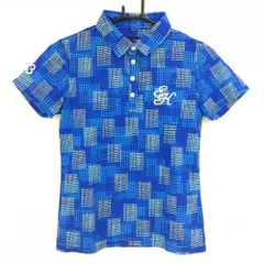 【美品】23区ゴルフ 半袖ポロシャツ ブルー×イエロー ランダムドット柄 ロゴ刺しゅう レディース I(M) ゴルフウェア 23区