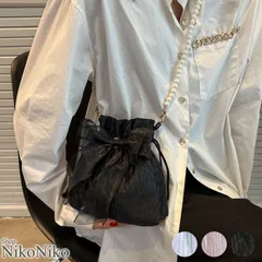 ショップにこにこ レースリボン パールショルダー 巾着バッグma 【即納】蝶々結び パール リボン 巾着 ショルダーバッグ フレンチガーリー バレエコア 結婚式 パーティーバッグ レディース 韓国 人気 おすすめ おしゃれ かわいいのサムネイル