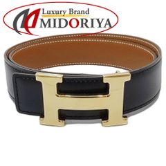 HERMES エルメス ベルト Hベルト 75 リバーシブル □B刻印 ボックスカーフxトゴ  ブラック ゴールド レディース/181589【中古】