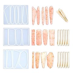 Kingsie ヘアピン シリコンモールド 3種類セット しずく 長方形 三角形 レジン型 ヘアクリップ 金具10本付き レジンモールド UVレジン 抜き型 手芸 0