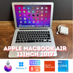 「美品新品バッテリー」Apple MacBook Air 13inch 2017/Corei5 1.8GHZ/SSD512GB/8GB/Office2019/Windows11/CJ084