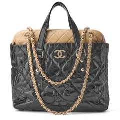 CHANEL シャネル マトラッセ　2way　チェーンショルダー ヴィンテージカーフ×ラムスキン　黒×ベージュ（シルバー金具） トートバッグ レディーストートバッグ レディースバッグ ハイブランド【中古】【送料無料】