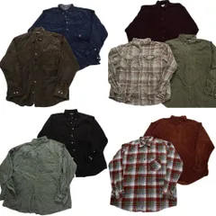 古着卸 まとめ売り コーデュロイ 長袖シャツ 9枚セット (メンズ XL /2XL /3XL ) トミーヒルフィガー チェック 中古 古着 NC1807
