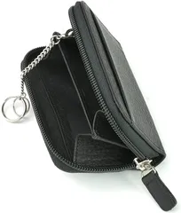 Palmolange 小銭入れ メンズ コインケース 本革 YKK ラウンドファスナー ミニ財布 小さい キーチェーン付き 黒( ブラック)