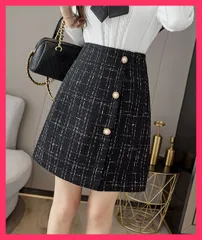 【スタッフおすすめ！】 ツイード風スカート 韓国ミニスカート美脚 Aラインスカート黒/台形スカート着やせ/ショートスカート女 インナーパンツ付き ラップスカート脚長 おすすめ おしゃれ　かわいい　人気 87YT-003