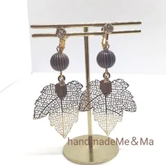 No.188大きなリーフのイヤリング　ジルコニアストーン　アジアンテイストビーズ