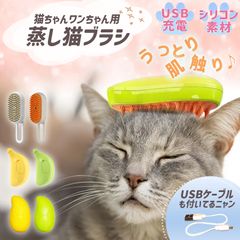 蒸し猫ブラシ 猫蒸し スチーム ブラシ 長毛 短毛 ペット 猫 犬 蒸気 充電器 USB スチーム ブラッシング マッサージコーム